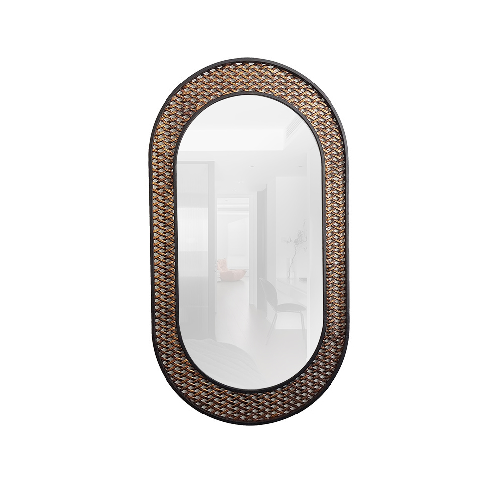 Oval Metal Wall Mirror Hollow-out Vintage Home Wall Accent