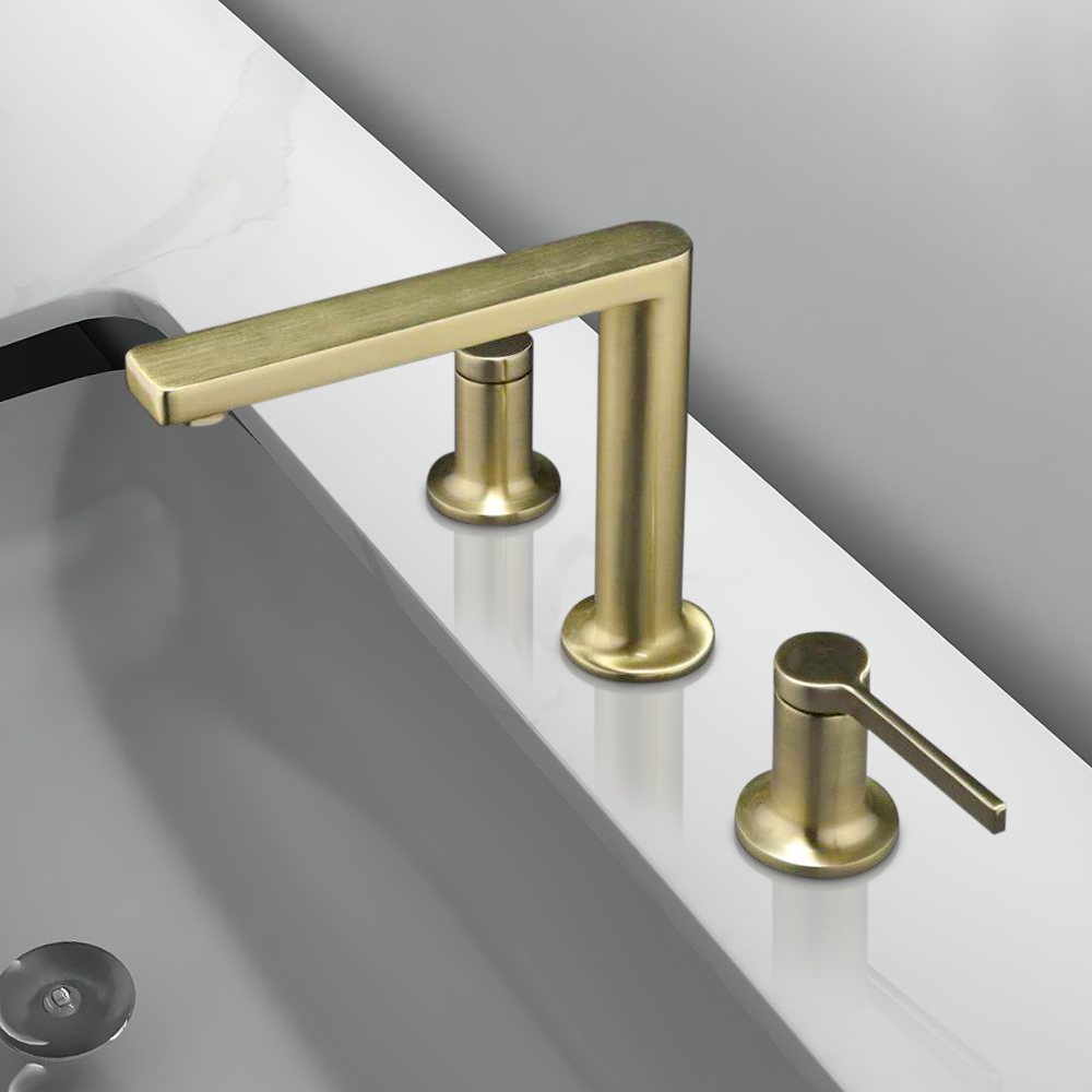 

Brushed Gold Bathroom Widespread Sink Faucet Double Handle Solid Brass