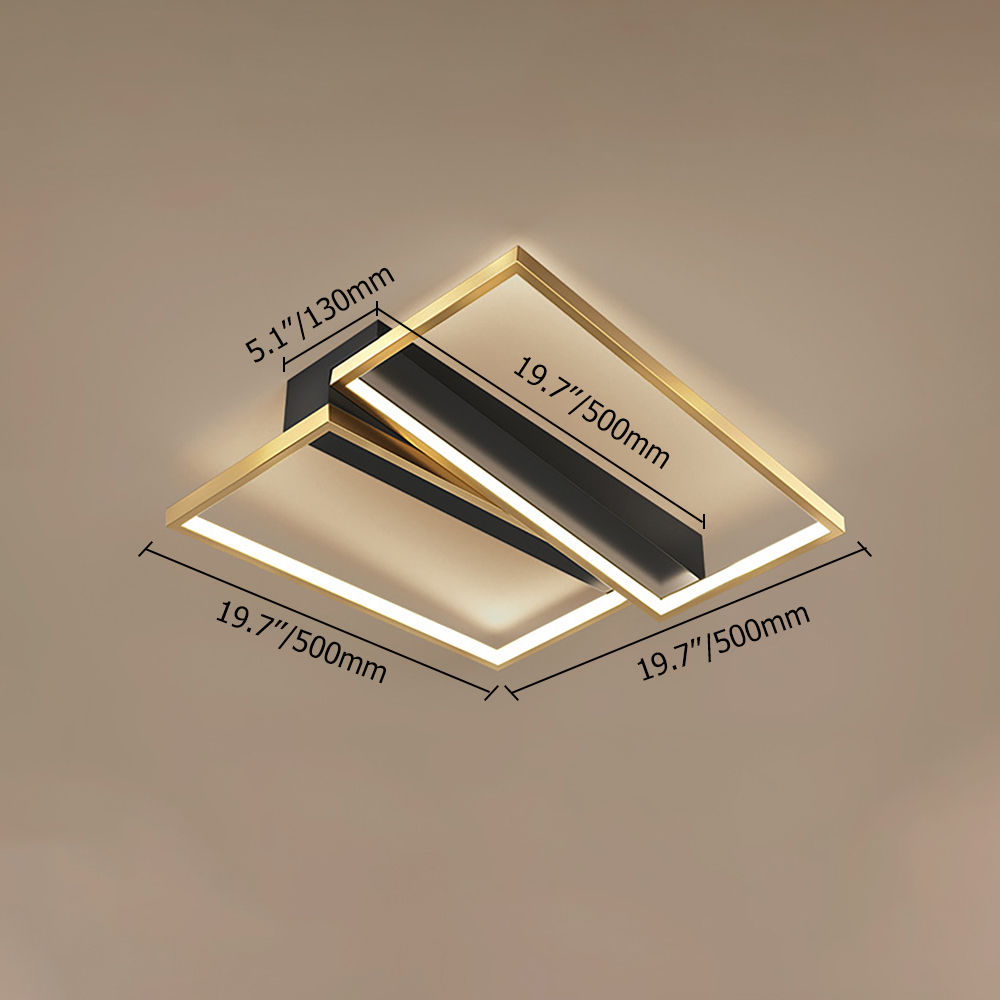 Modern Geometric LED Flush Mount Light in Gold & Black for Living Room and Bedroom