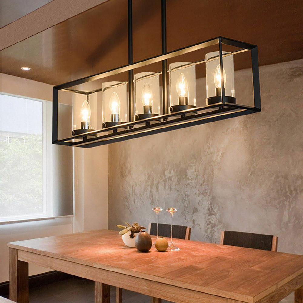

Black Metal Frame 5-Light Kitchen Island Linear Pendant Light Modern Style