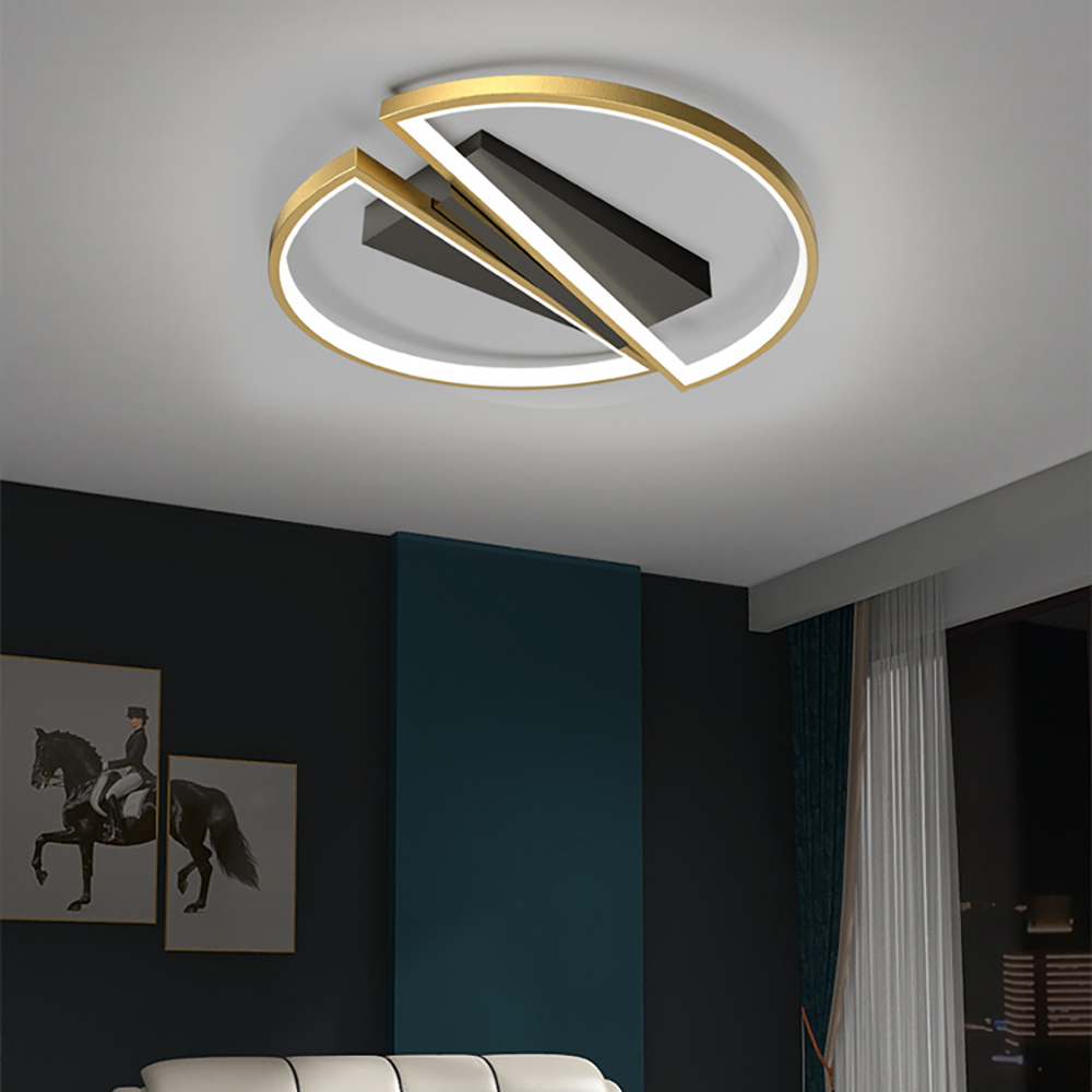 Modern LED Geometric Flush Mount Light in Gold & Black