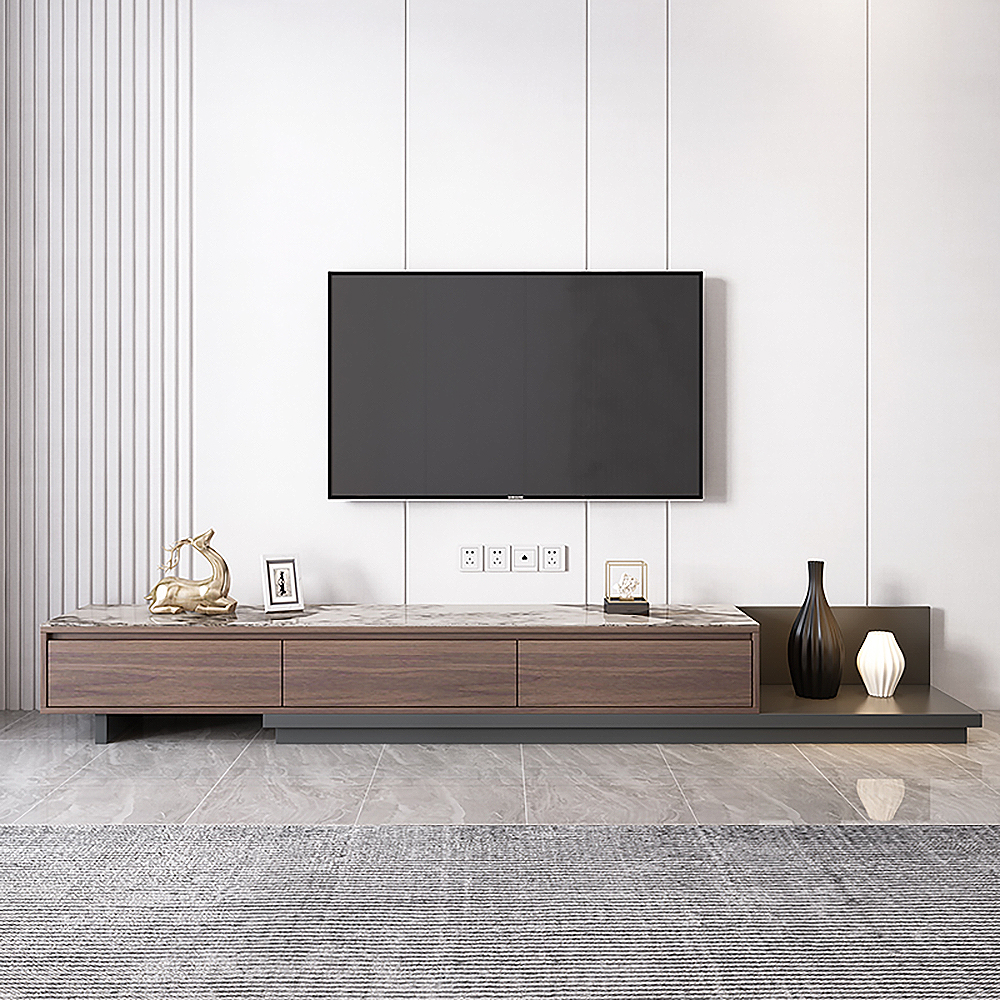 Modern Extendable Stone Top TV Stand with 3 Drawers