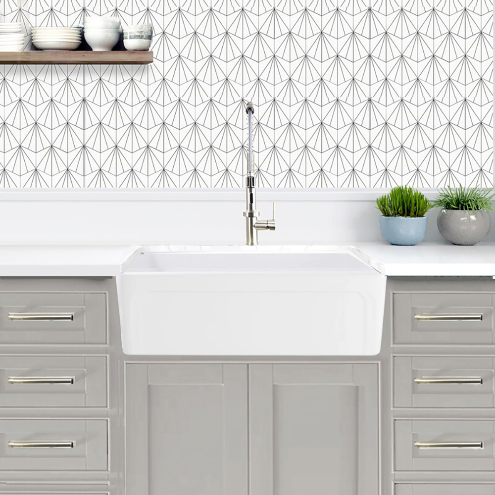 30" Fireclay Kitchen Sink Rectangular Undermount Single Bowl in Glossy White