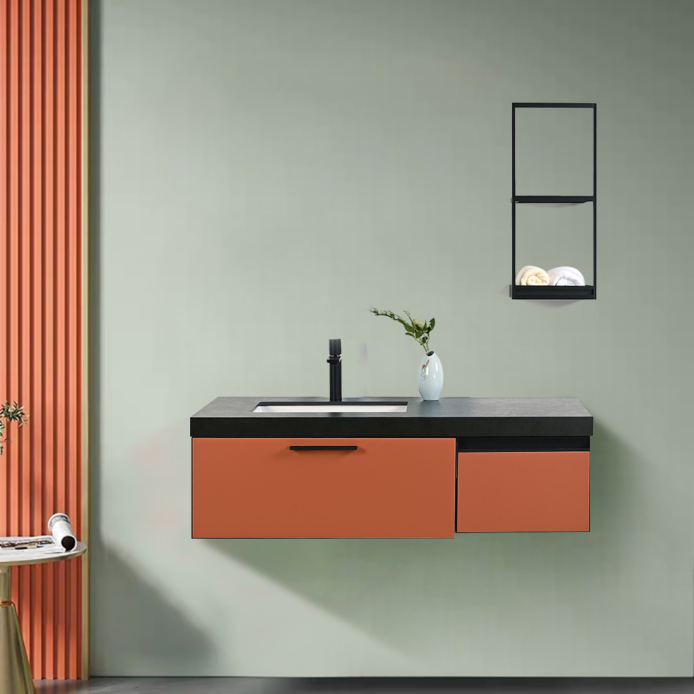 

39'' Floating Bathroom Vanity Top Single Integral Sink with 2 Drawers in Apricot