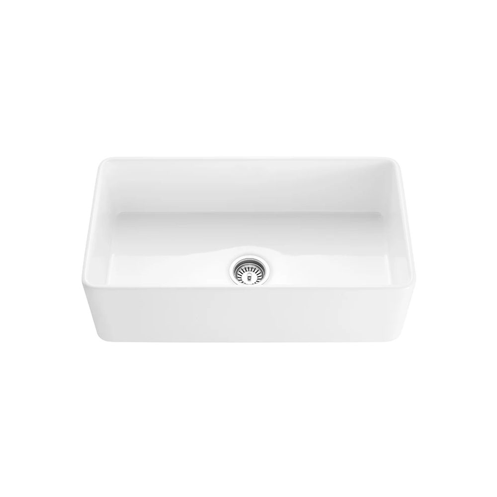 33'' Farmhouse Kitchen Sink Fireclay Rectangular Undermount Single Bowl in Glossy White