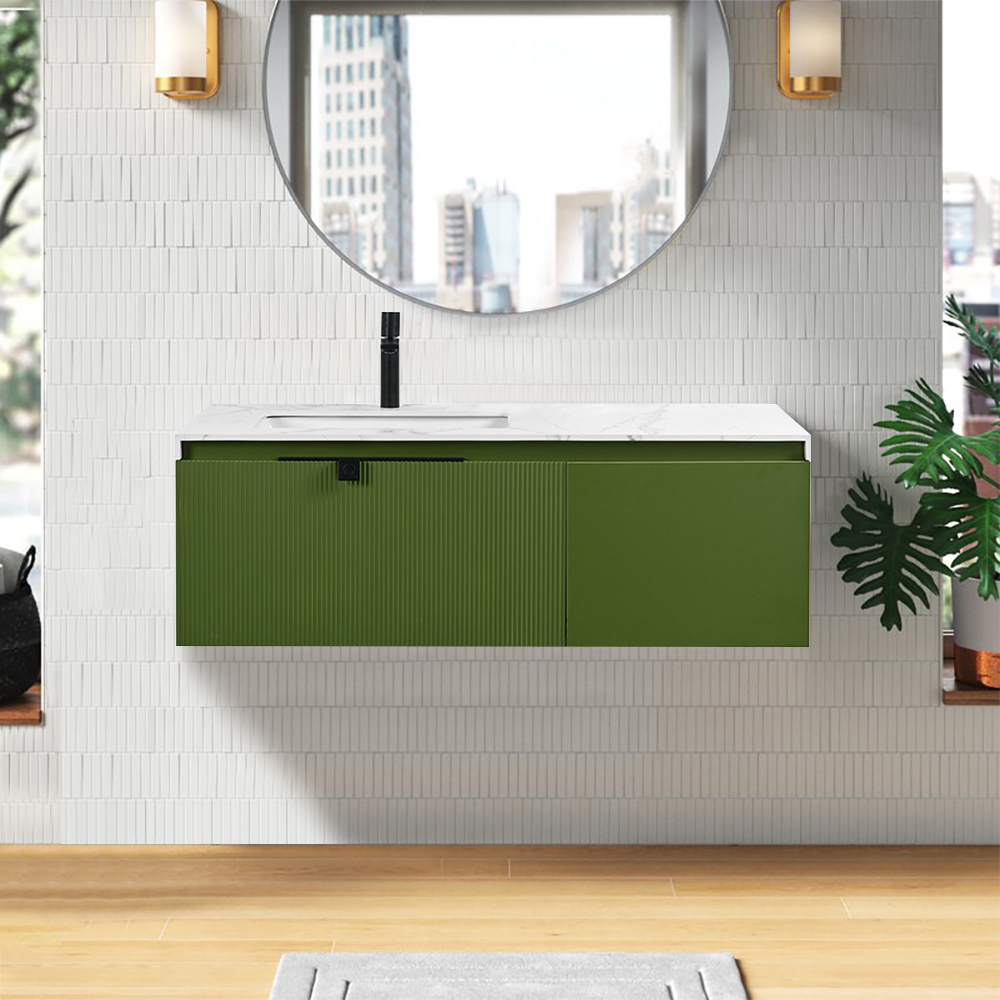 

47" Floating Green Bathroom Vanity with Ceramic Integral Sink & One Drawer