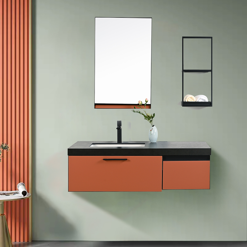 

39'' Floating Bathroom Vanity Top Single Integral Sink with 2 Drawers in Apricot