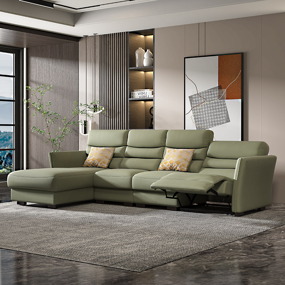 Left Hand Facing Reclining Sofa & Chaise Leath-aire Upholstered In Green