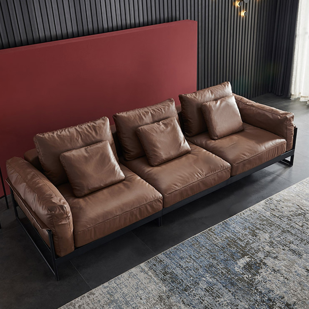 

86" Modern Brown Microfiber Leather 3-Seater Sofa with Pillow Back