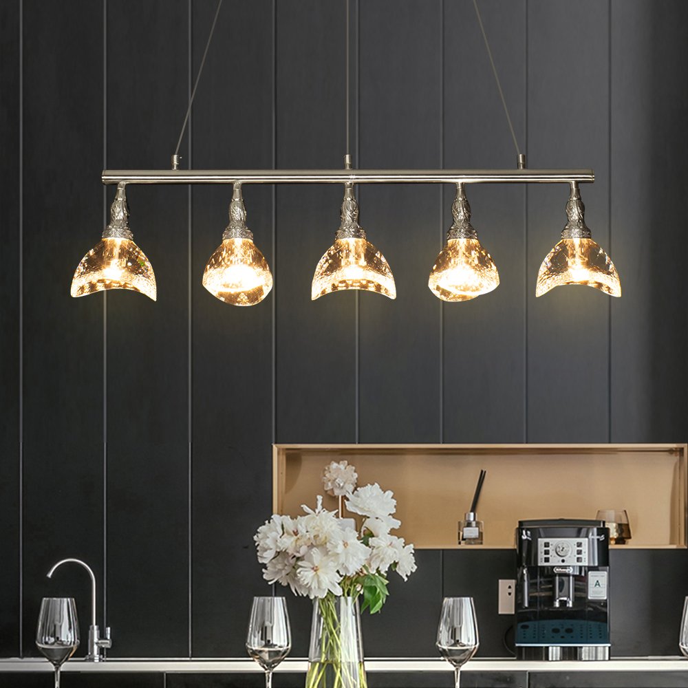 

Modern Linear 5-Light Kitchen Island Pendant Light with Crystal Accents