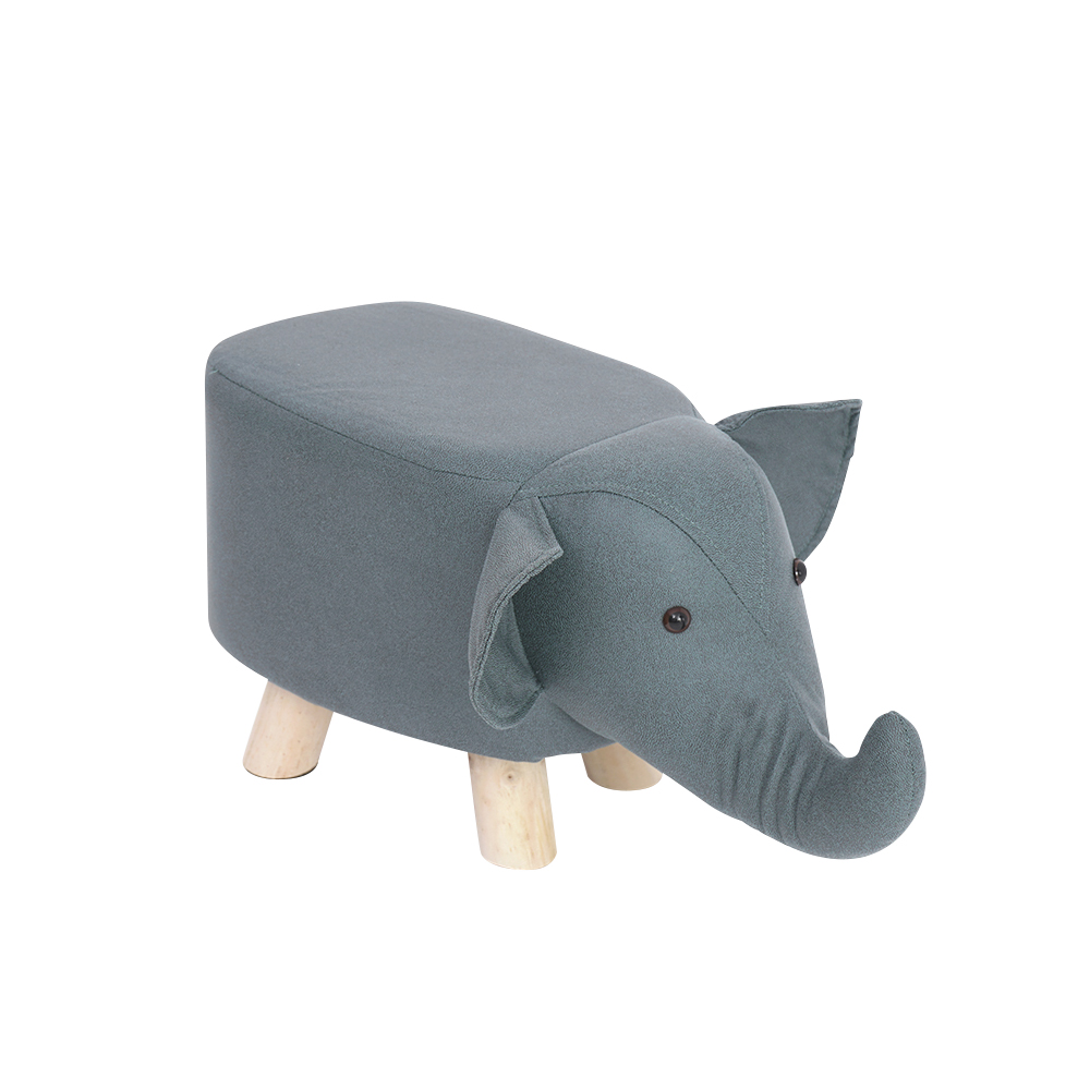 Elephant Ottoman Leath-aire Upholstered Solid Wood Stool