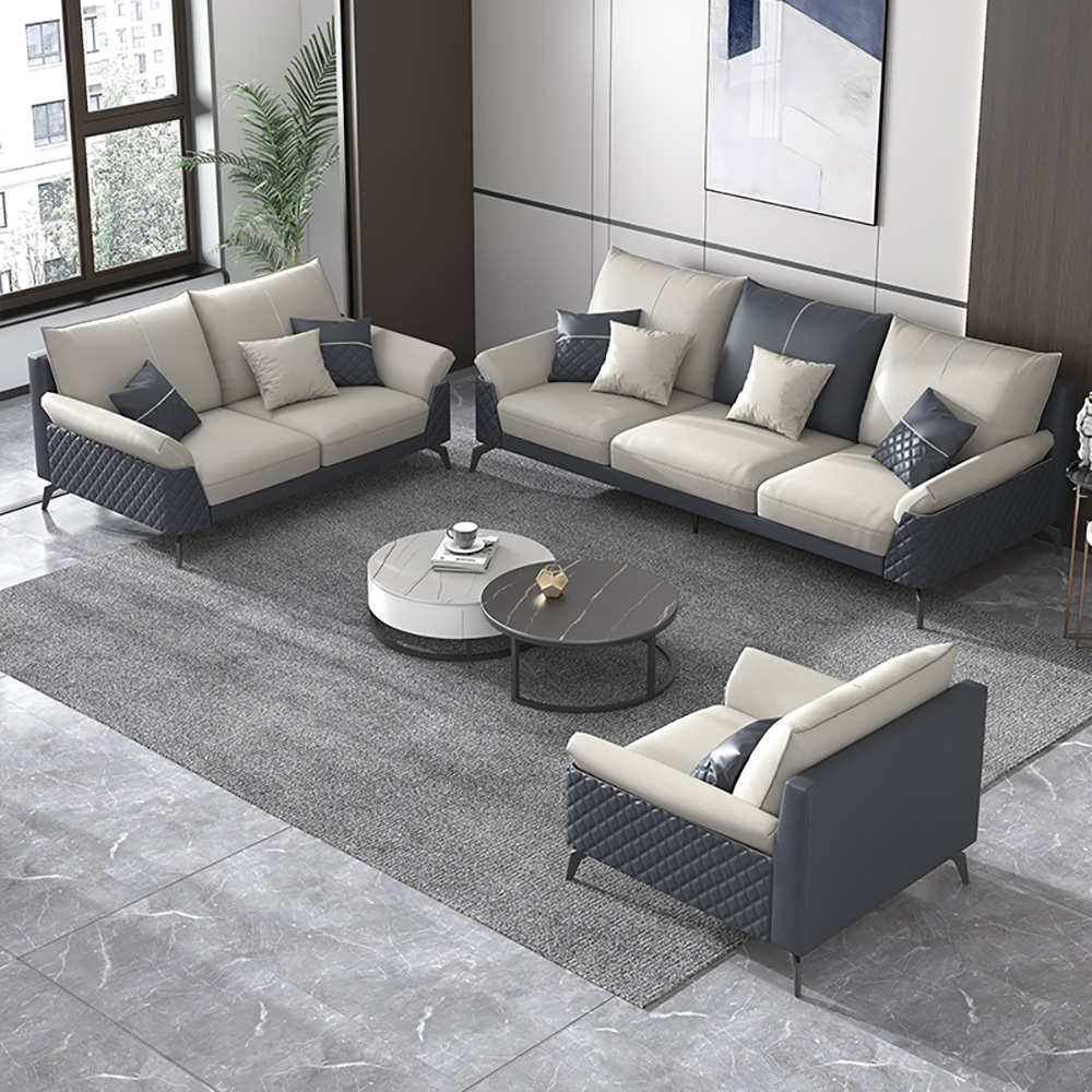 Modern Gray Leath-aire Living Room Set Of 3 Sofas & Loveseat Included