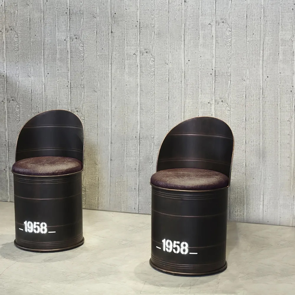 Image of Drumbon Industrial Bar Stool Set of 2 with Backs Pub Height PU Leather Barrel Bar Stools