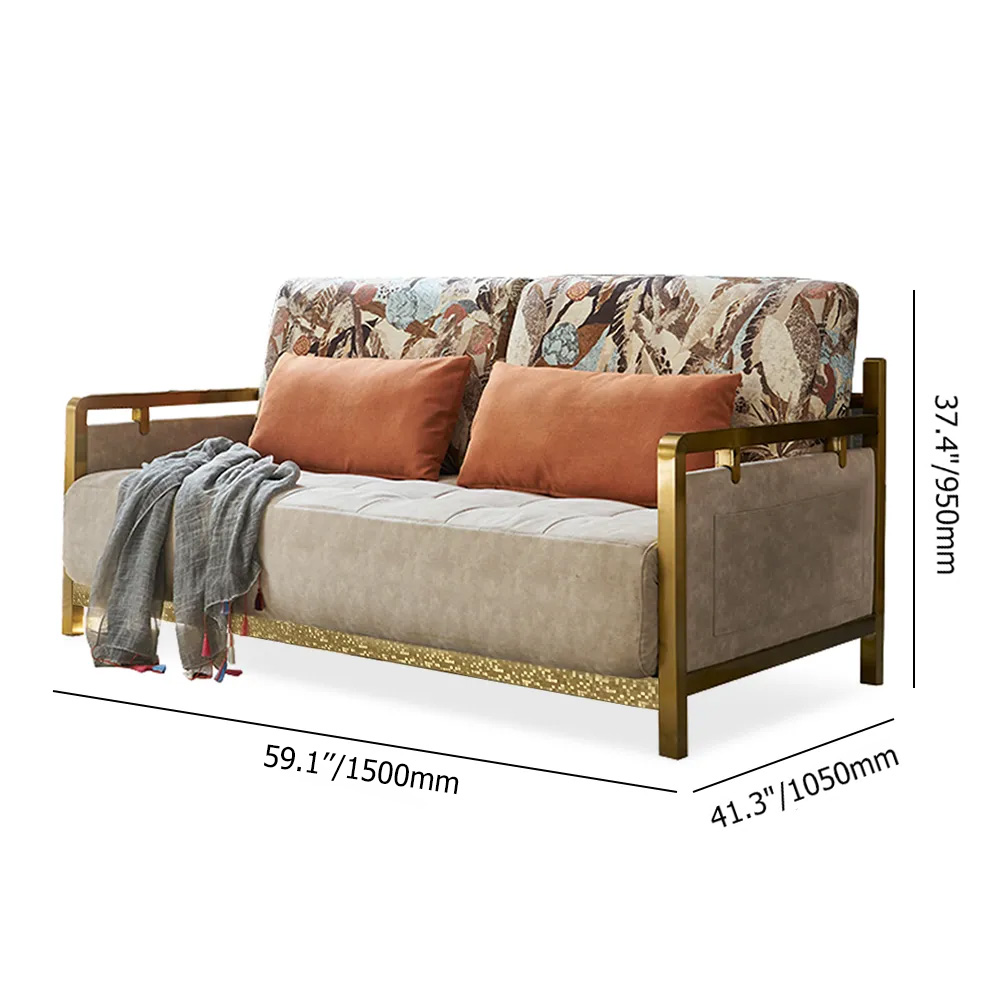 Modern Queen Convertible Sleeper Sofa Gold Metal Beige Upholstered Sofa Bed Pillow Included