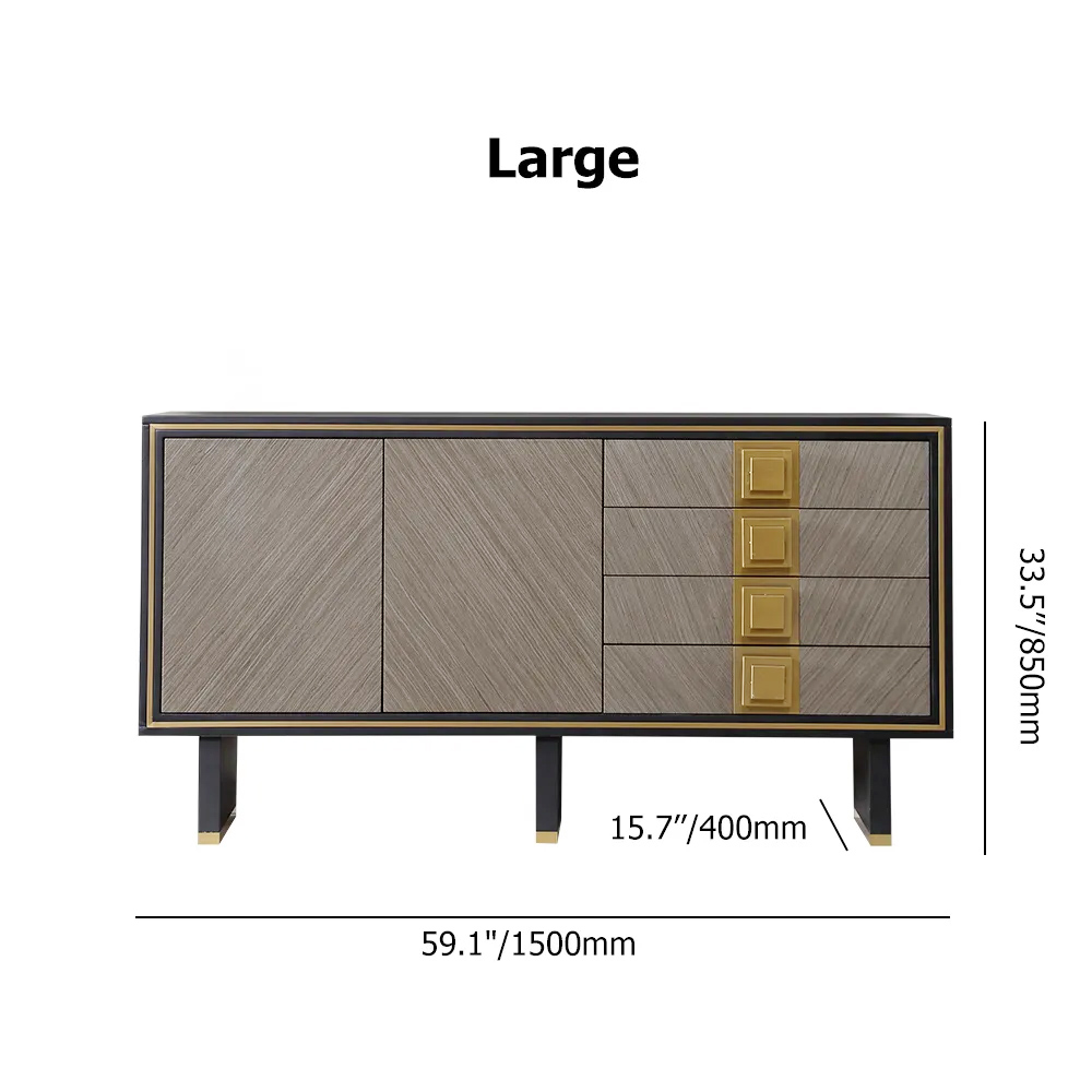 59" Sideboard Buffet Glass Top with Storage Modern Sideboard Table with Brass Finish