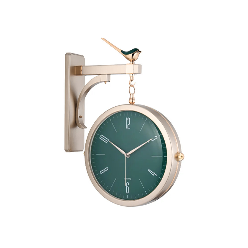 Modern Double-Sided Wall Clock Green Minimalist Hanging Clock