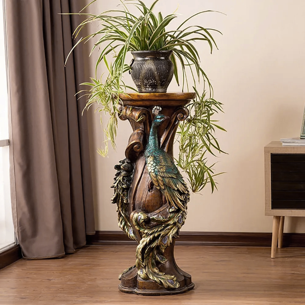 Image of 32.5" Vintage Peacock Plant Stand Indoor Multi-Colored Freestanding Planter