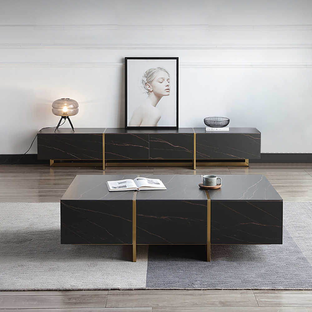 86.6" Sintered Stone Top TV Stand and Coffee Table Set of 2 with