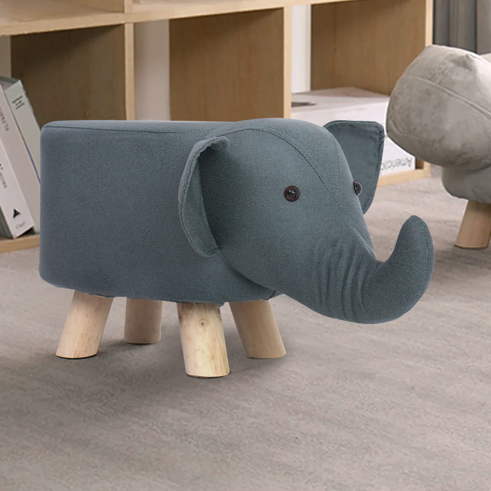 Image of Elephant Ottoman Leath-aire Upholstered Solid Wood Stool