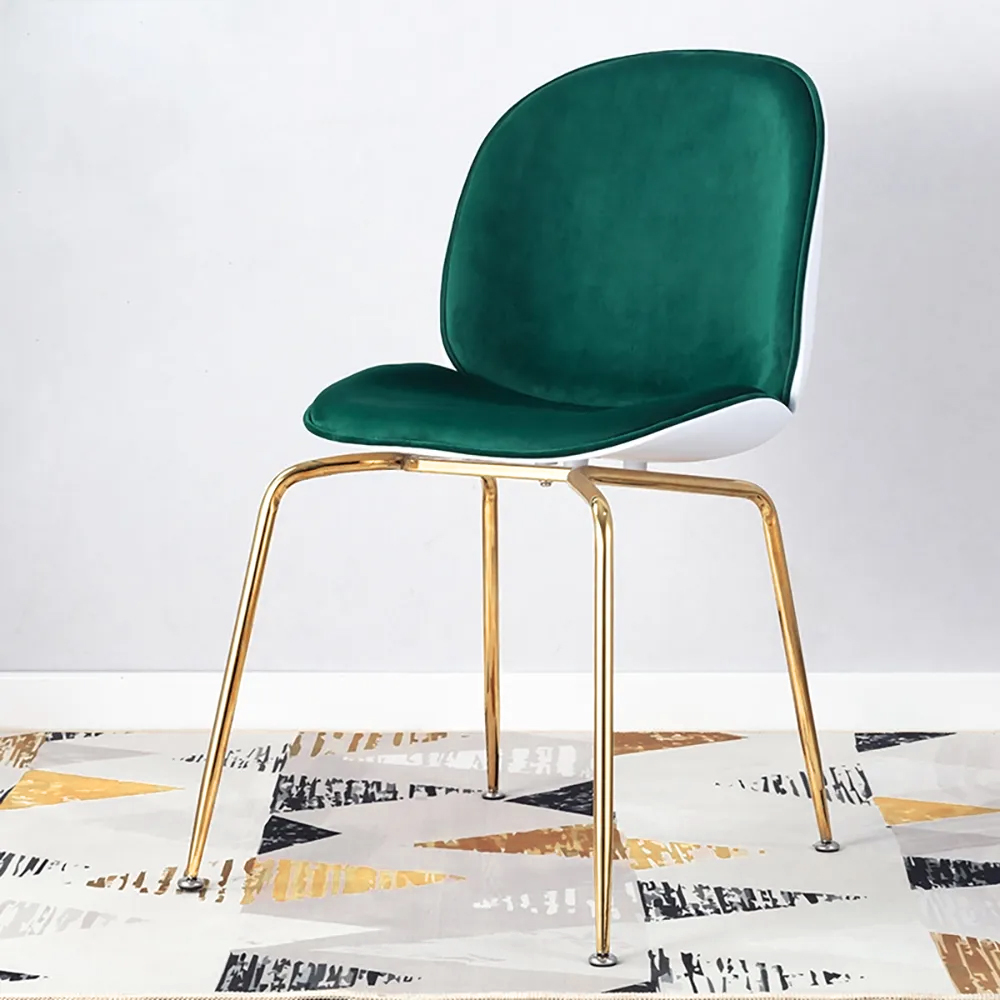 

Modern Dining Chair Velvet Upholstered Armless Chair Carbon Steel in Black, Green