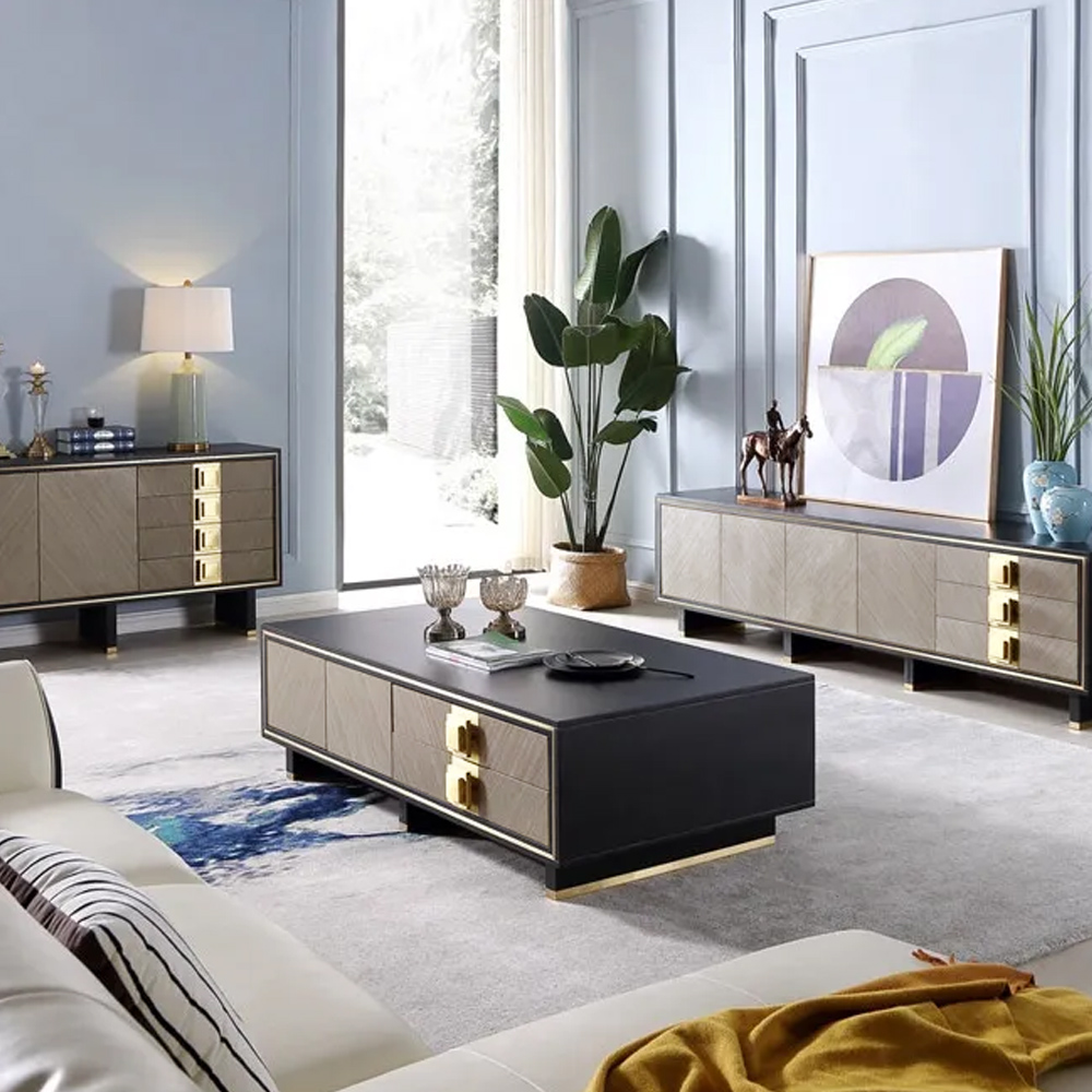 1200mm Sideboard Buffet Glass Top with Storage Modern Sideboard Table with Brass Finish