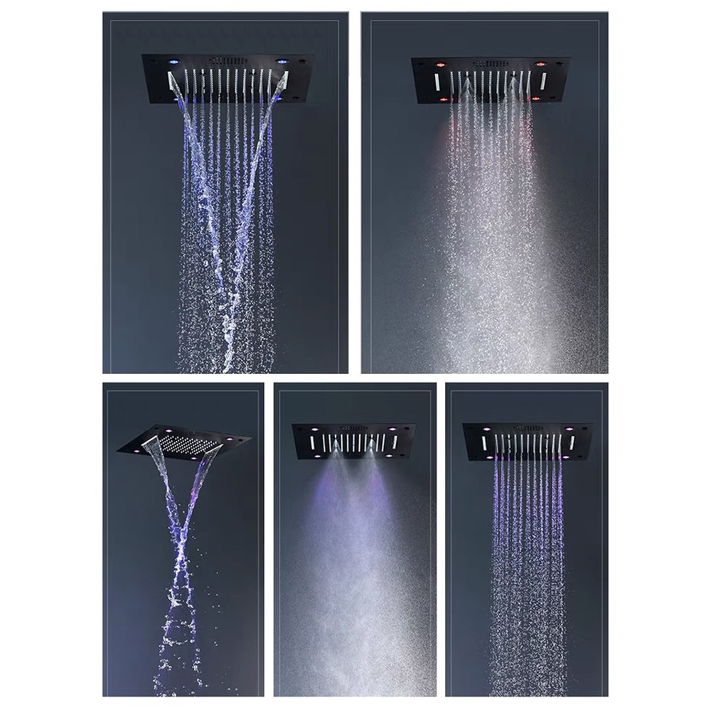 Wall-Mounted 16" LED Shower System Waterfall 4 Functions Thermostatic