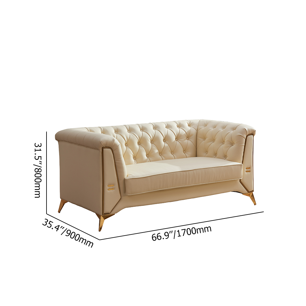 Modern Beige Living Room Set 3-Seater Sofa and Loveseat with Tufted Back & Rolled Arms