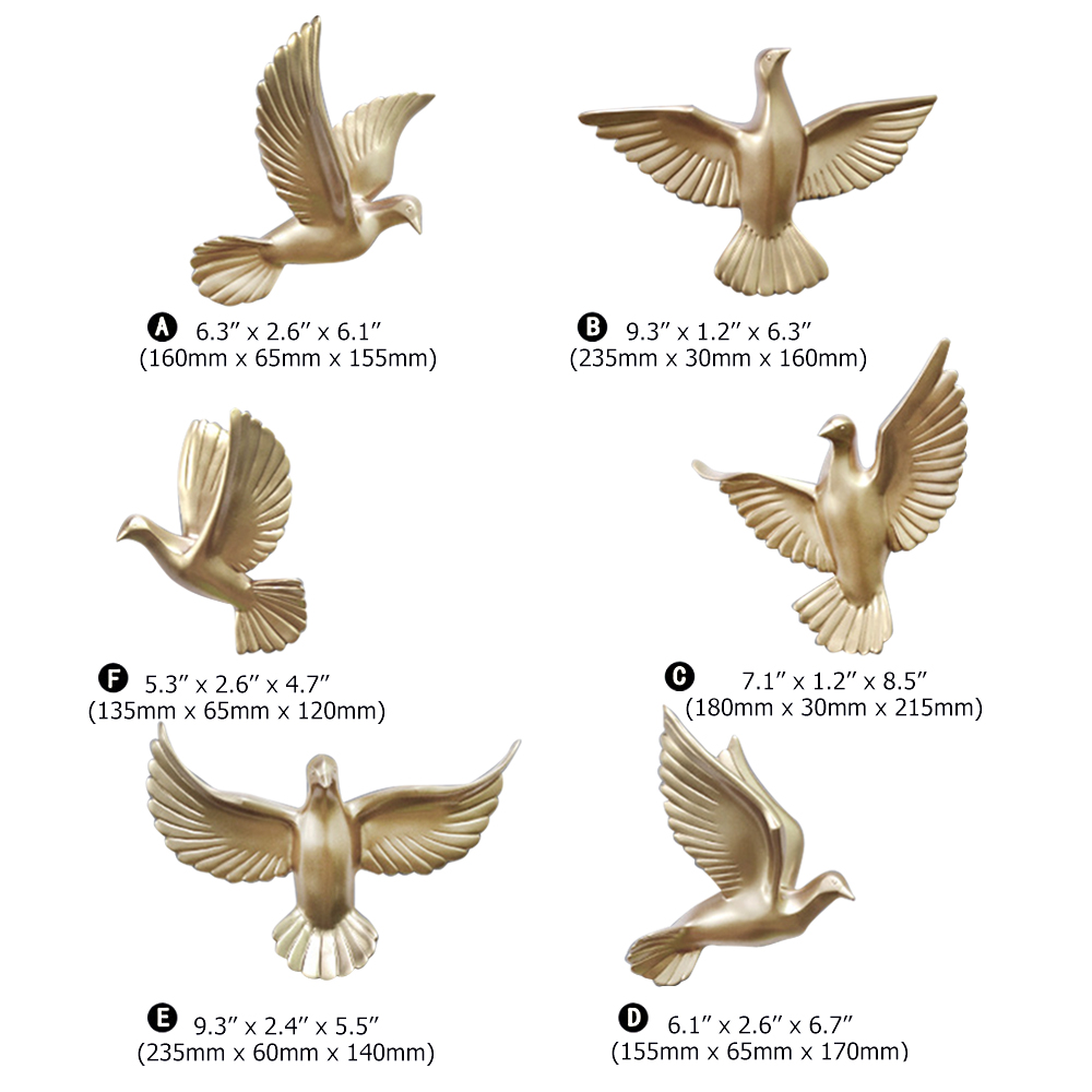 6 Pieces Set Gold Flocking Birds Modern Wall Decor