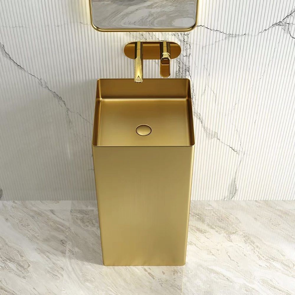 Gold Luxury Stainless Steel Square Sink Pedestal Sink Freestanding