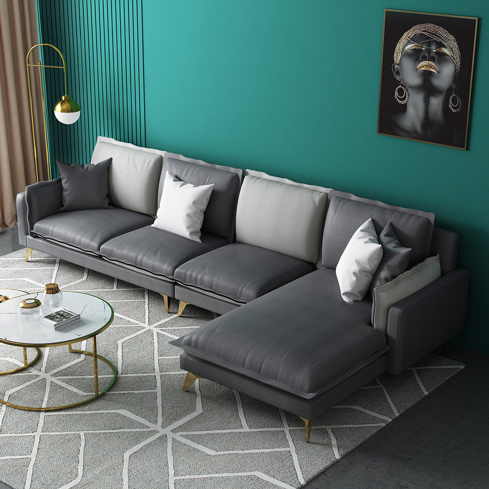 

Contemporary L-Shaped Right-Hand Facing Upholstered Sectional Sofa in Gray