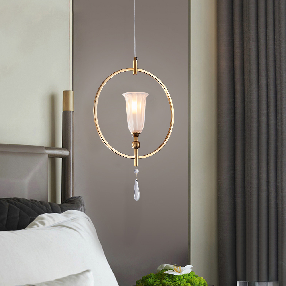 

Modern Gold 1-Light Oval Glass Pendant Light for Bedroom and Living Room