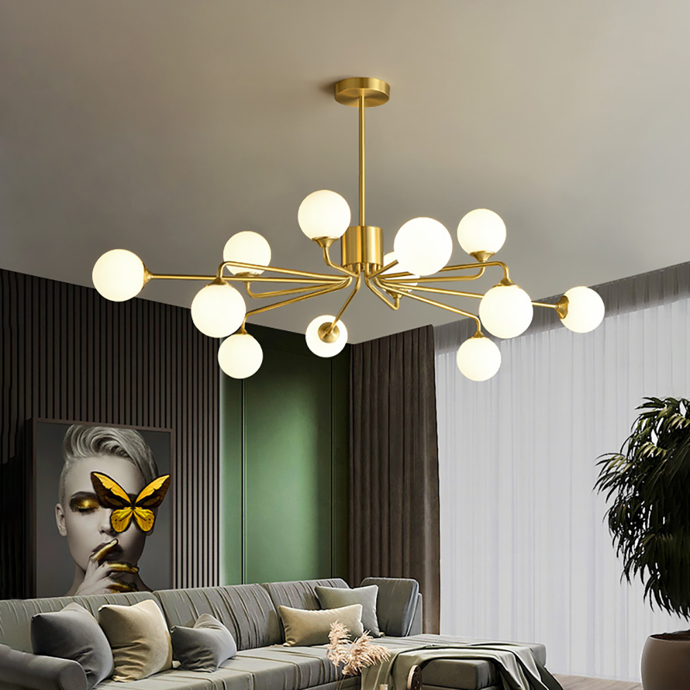 

Modern Brass Sputnik Chandelier 12-Light with Glass Shade for Living Room