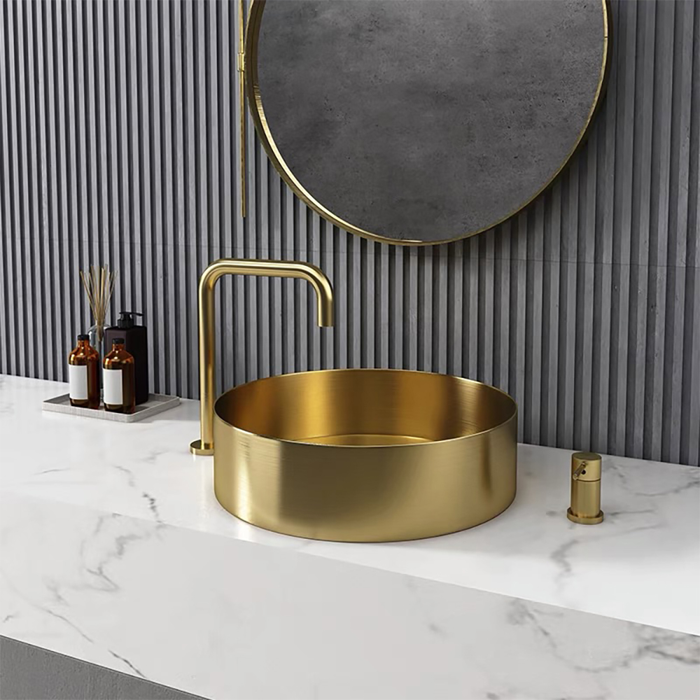 Image of Contemporary Gold Round Stainless Steel Vessel Sink Luxury Wash Sink