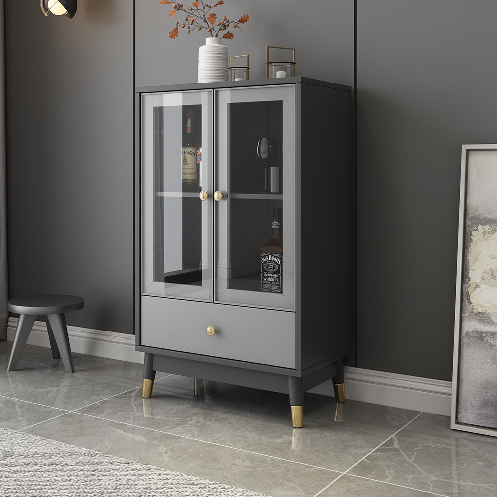 

Modern Rectangle Gray Display Cabinet with 2 Shelves & 2 Doors & 1 Drawer