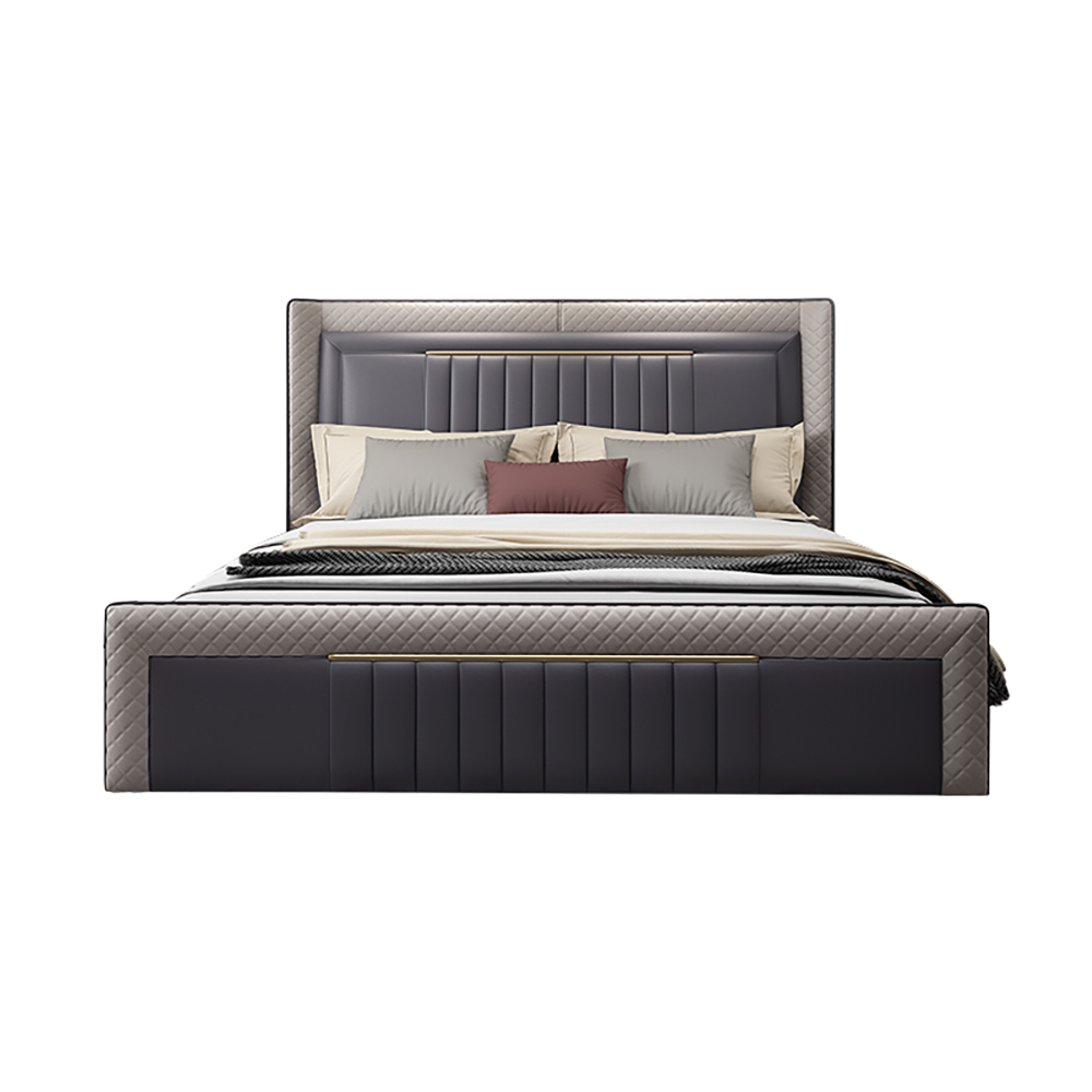 Modern Upholstered Cal King Bed Platform Bed Frame with Wingback