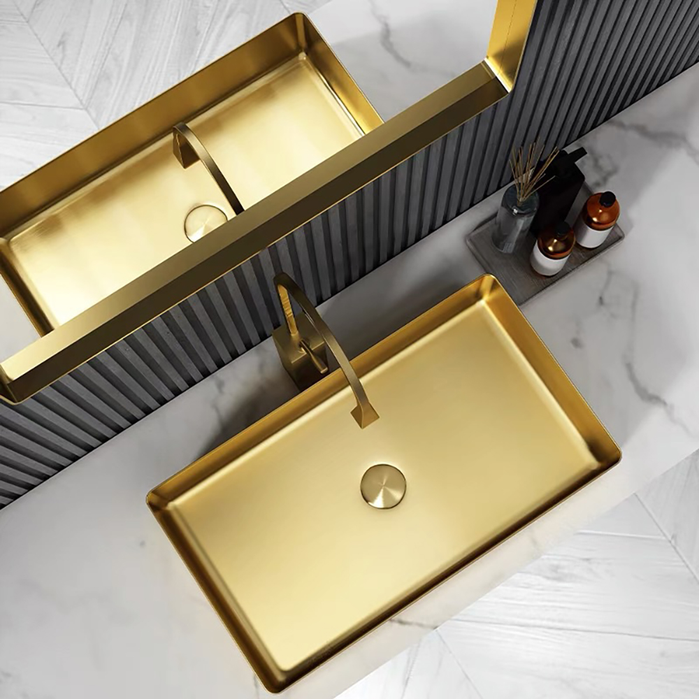 Contemporary Gold Rectangular Stainless Steel Countertop Basin Luxury Wash Basin