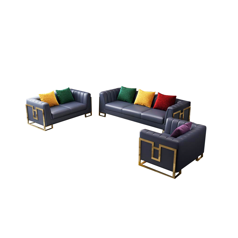 Purple Microfiber Leather Living Room Set of 3 Sofa Set with Geometric Frame