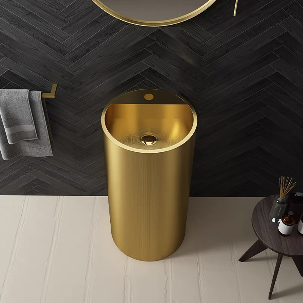 Gold Luxury Round Stainless Steel Sink Pedestal Sink Freestanding