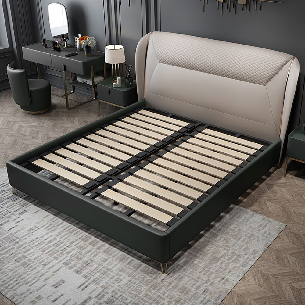 

Modern Faux Leather Wingback Platform Bed Frame with Wood Slats Support