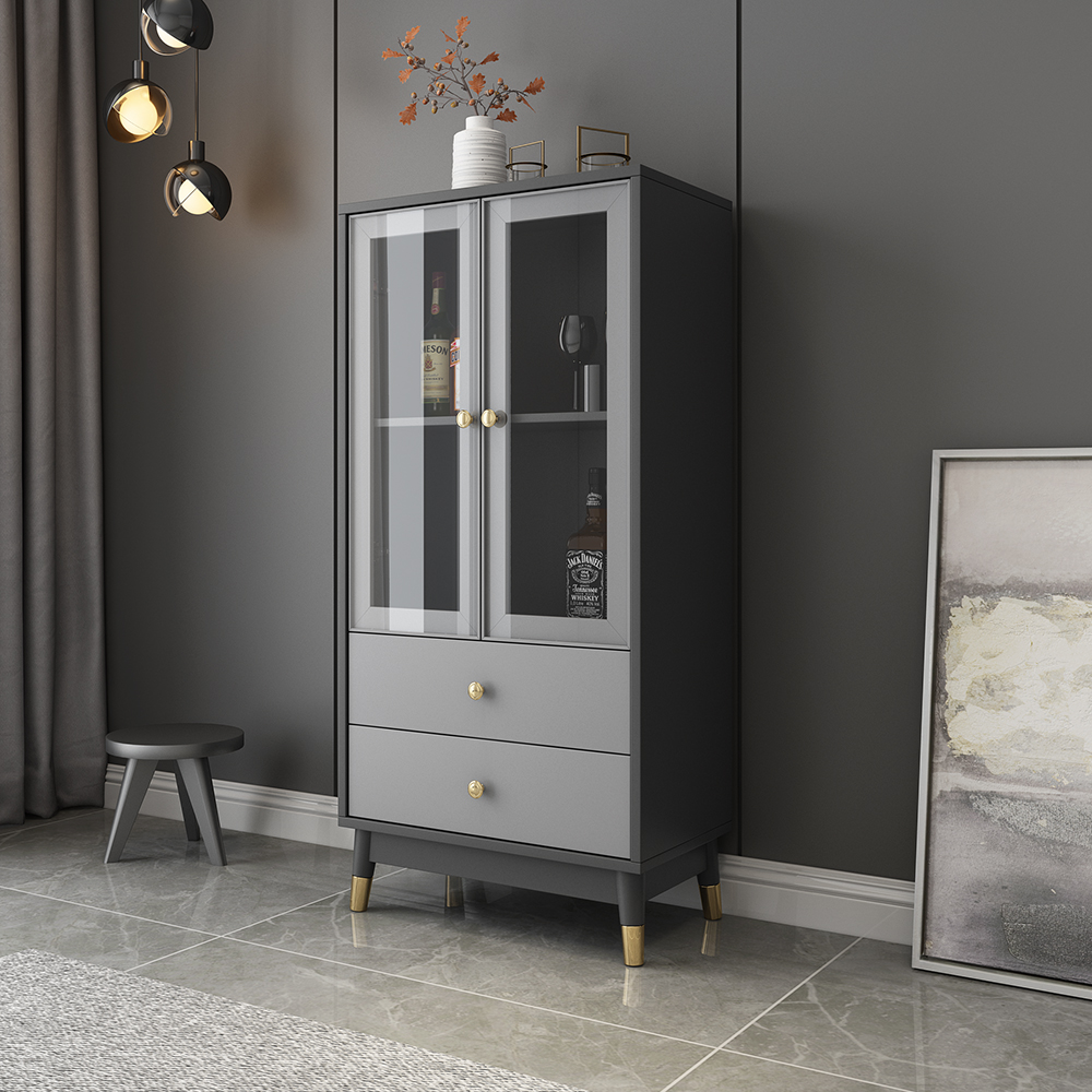 

Modern Rectangle Gray Display Cabinet with 2 Shelves & 2 Doors & 2 Drawers