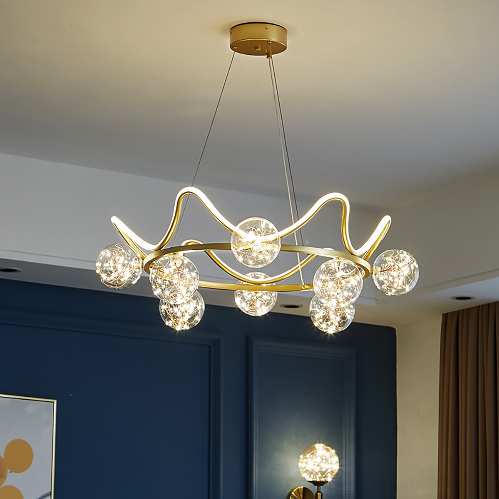 

Modern 8-Light Glass Globe LED Chandelier in Gold with 2 Color Mode