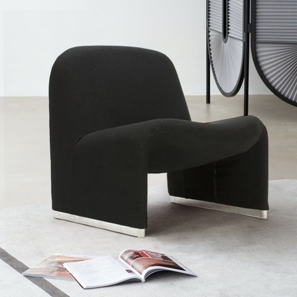 

Modern & Minimalist Black Cotton-Linen Solid Wood Armless Accent Chair