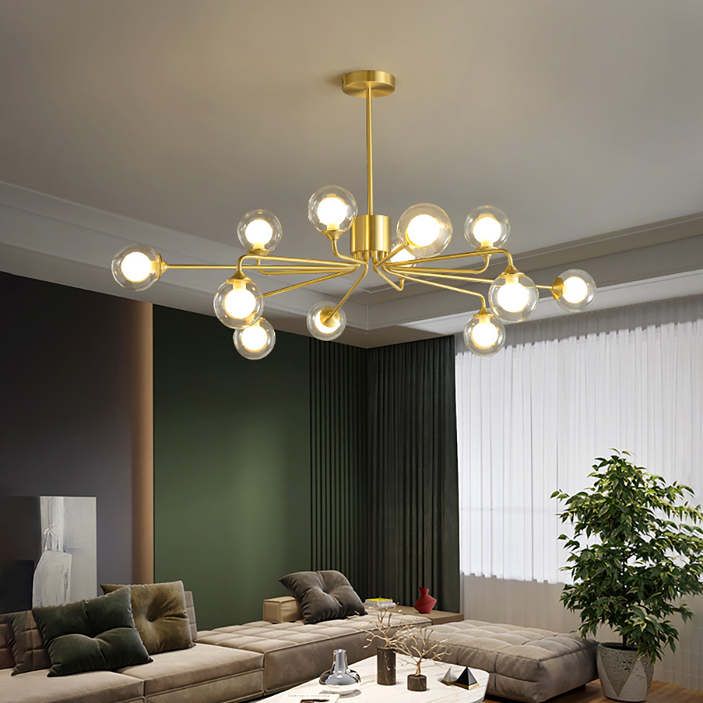 

Modern Brass Sputnik Chandelier 12-Light with Glass Shade for Living Room
