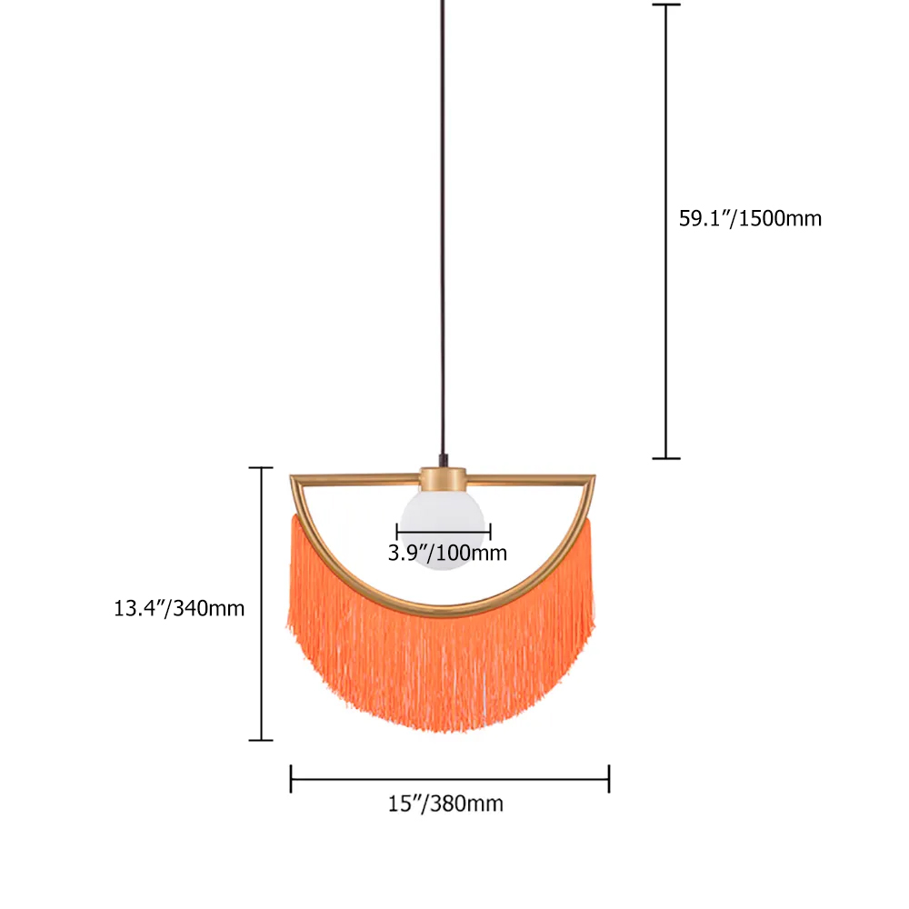 1-Light Fringe Pendant Light Orange Hanging Light Gold Finish