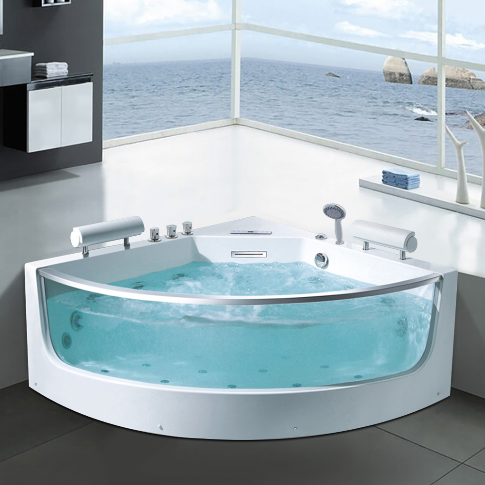 54" Acrylic Corner Led Jetted Whirlpool Massage Bath 2 Person In White