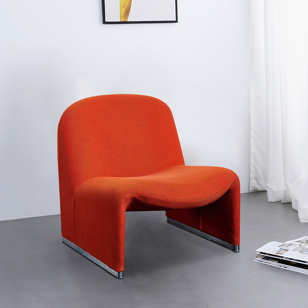 

Modern & Minimalist Red Cotton-Linen Solid Wood Armless Accent Chair