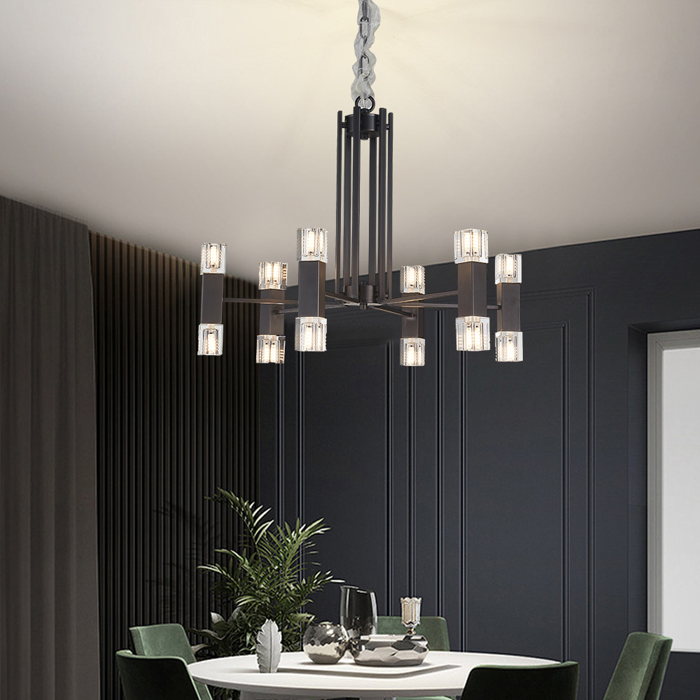 

Modern 12-Light Sputnik Chandelier with Adjustable Chain in Matte Black