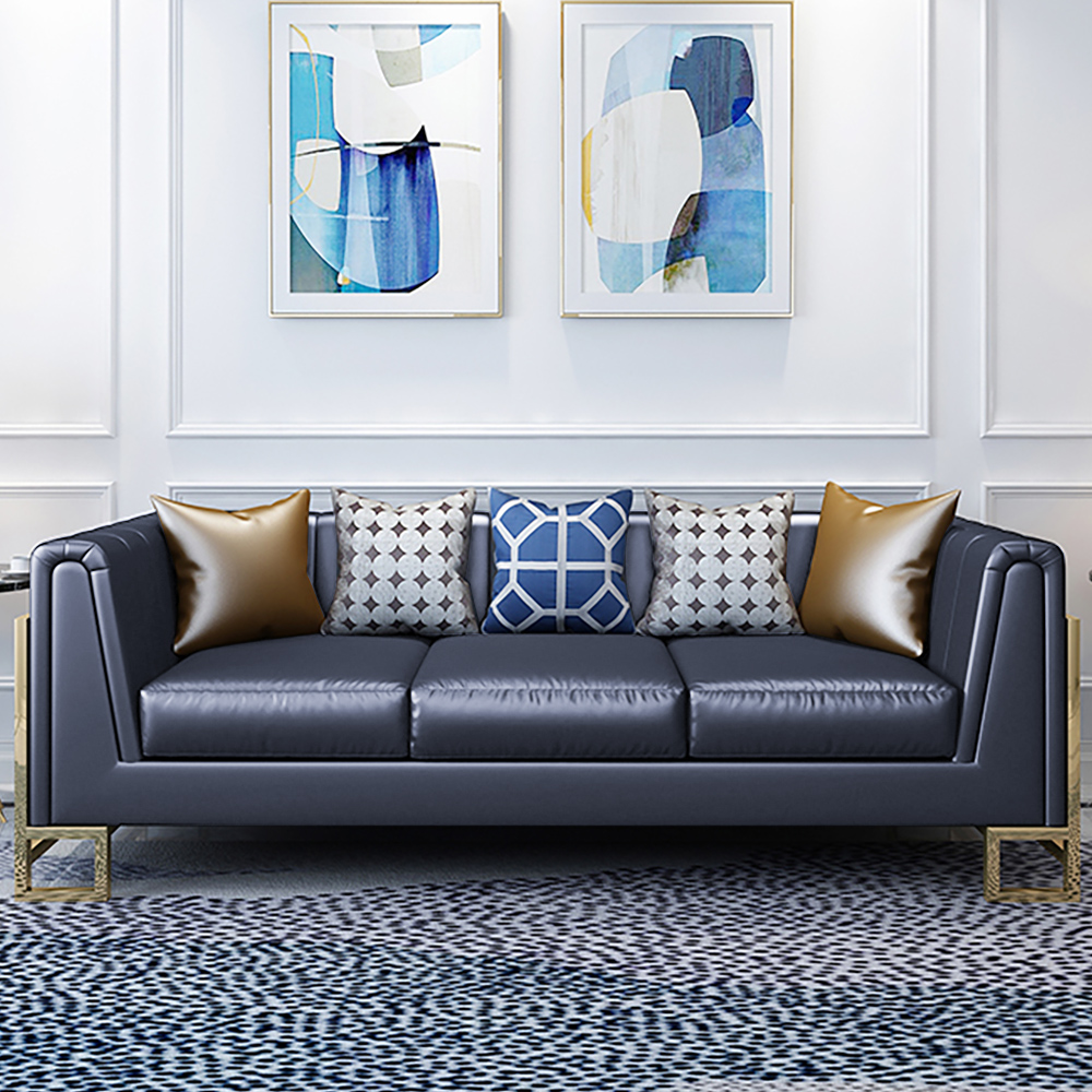 Purple Microfiber Leather Living Room Set of 3 Sofa Set with Geometric Frame