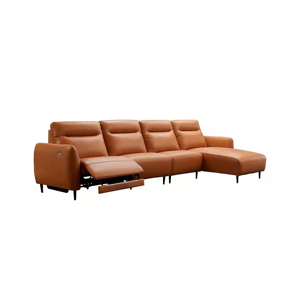 Orange Leather Power Reclining Sectional Sofa & Chaise Right Hand Facing