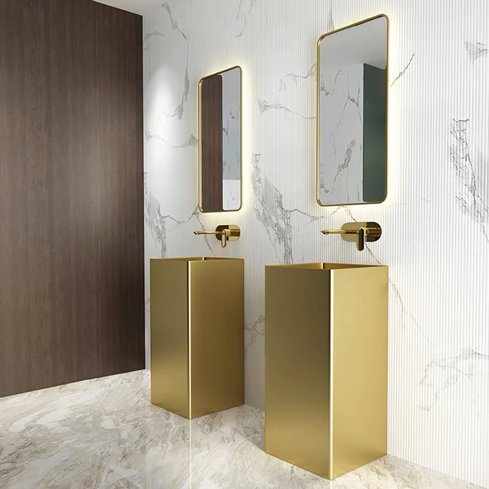 Gold Luxury Stainless Steel Square Sink Pedestal Sink FreestandingHomary